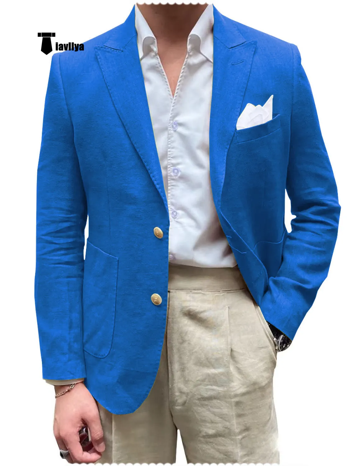 Men's 2 Pieces Mens Blazer Peak Lapel Linen For Wedding